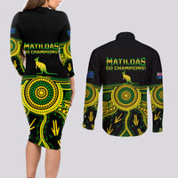 Australia Soccer Couples Matching Long Sleeve Bodycon Dress and Long Sleeve Button Shirts Aboriginal Go Matildas 2023 World Cup - Wonder Print Shop