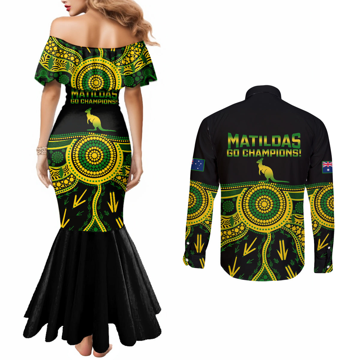 australia-soccer-couples-matching-mermaid-dress-and-long-sleeve-button-shirts-aboriginal-go-matildas-2023-world-cup