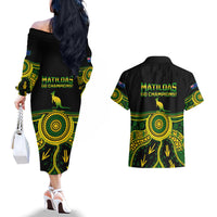 Australia Soccer Couples Matching Off The Shoulder Long Sleeve Dress and Hawaiian Shirt Aboriginal Go Matildas 2023 World Cup - Wonder Print Shop