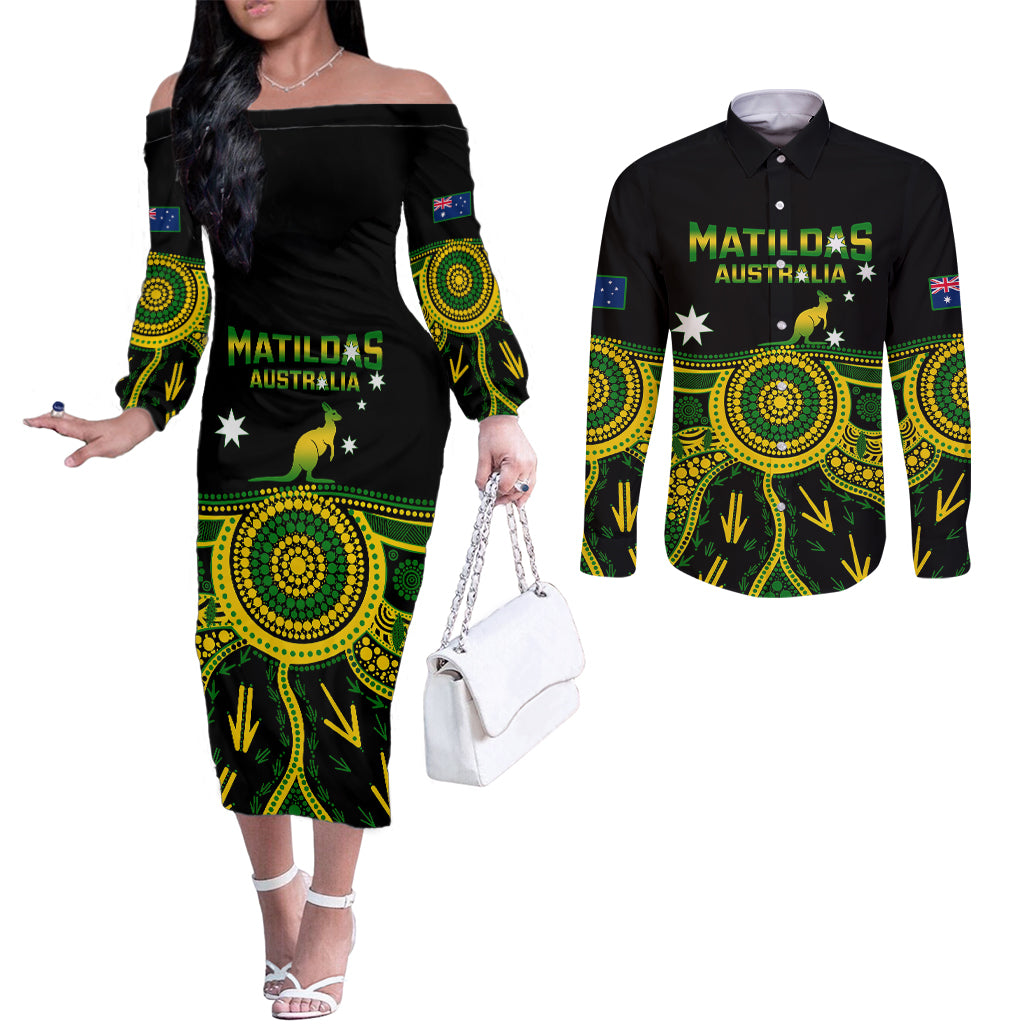 australia-soccer-couples-matching-off-the-shoulder-long-sleeve-dress-and-long-sleeve-button-shirts-aboriginal-go-matildas-2023-world-cup