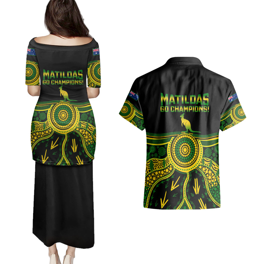 Australia Soccer Couples Matching Puletasi Dress and Hawaiian Shirt Aboriginal Go Matildas 2023 World Cup - Wonder Print Shop