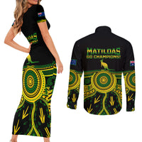 Australia Soccer Couples Matching Short Sleeve Bodycon Dress and Long Sleeve Button Shirts Aboriginal Go Matildas 2023 World Cup - Wonder Print Shop