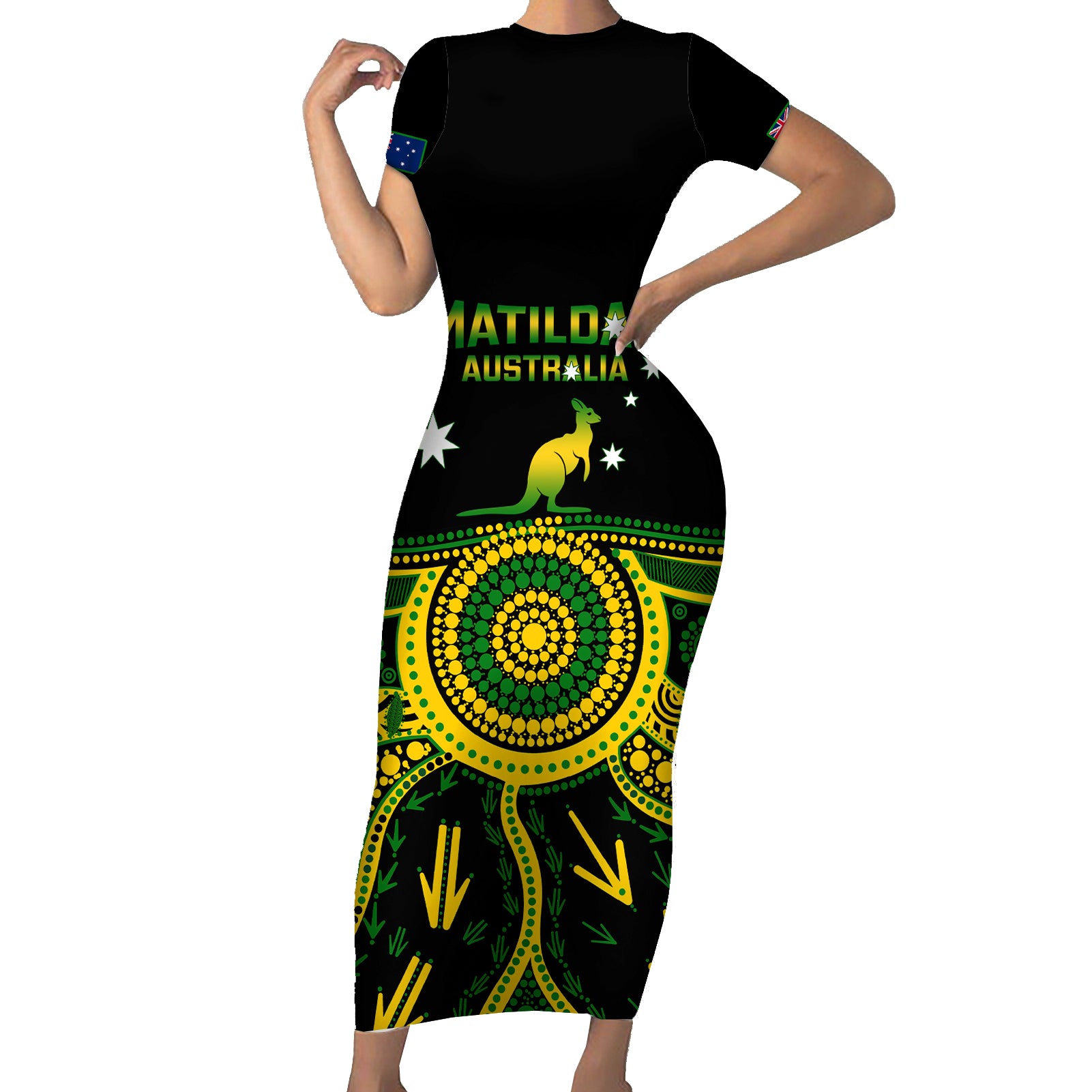 Australia Soccer Short Sleeve Bodycon Dress Aboriginal Go Matildas 2023 World Cup - Wonder Print Shop