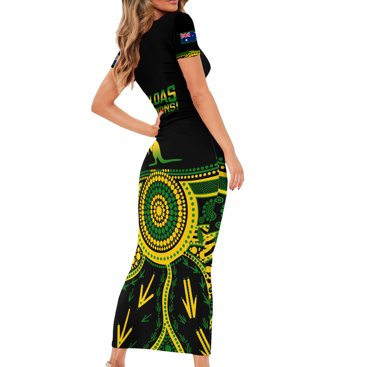 Australia Soccer Short Sleeve Bodycon Dress Aboriginal Go Matildas 2023 World Cup - Wonder Print Shop