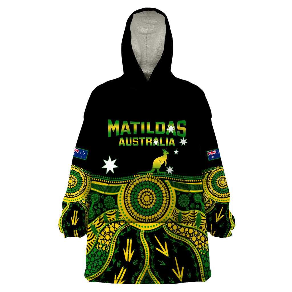 Australia Soccer Wearable Blanket Hoodie Aboriginal Go Matildas 2023 World Cup - Wonder Print Shop