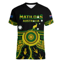 Australia Soccer Women V Neck T Shirt Aboriginal Go Matildas 2023 World Cup - Wonder Print Shop
