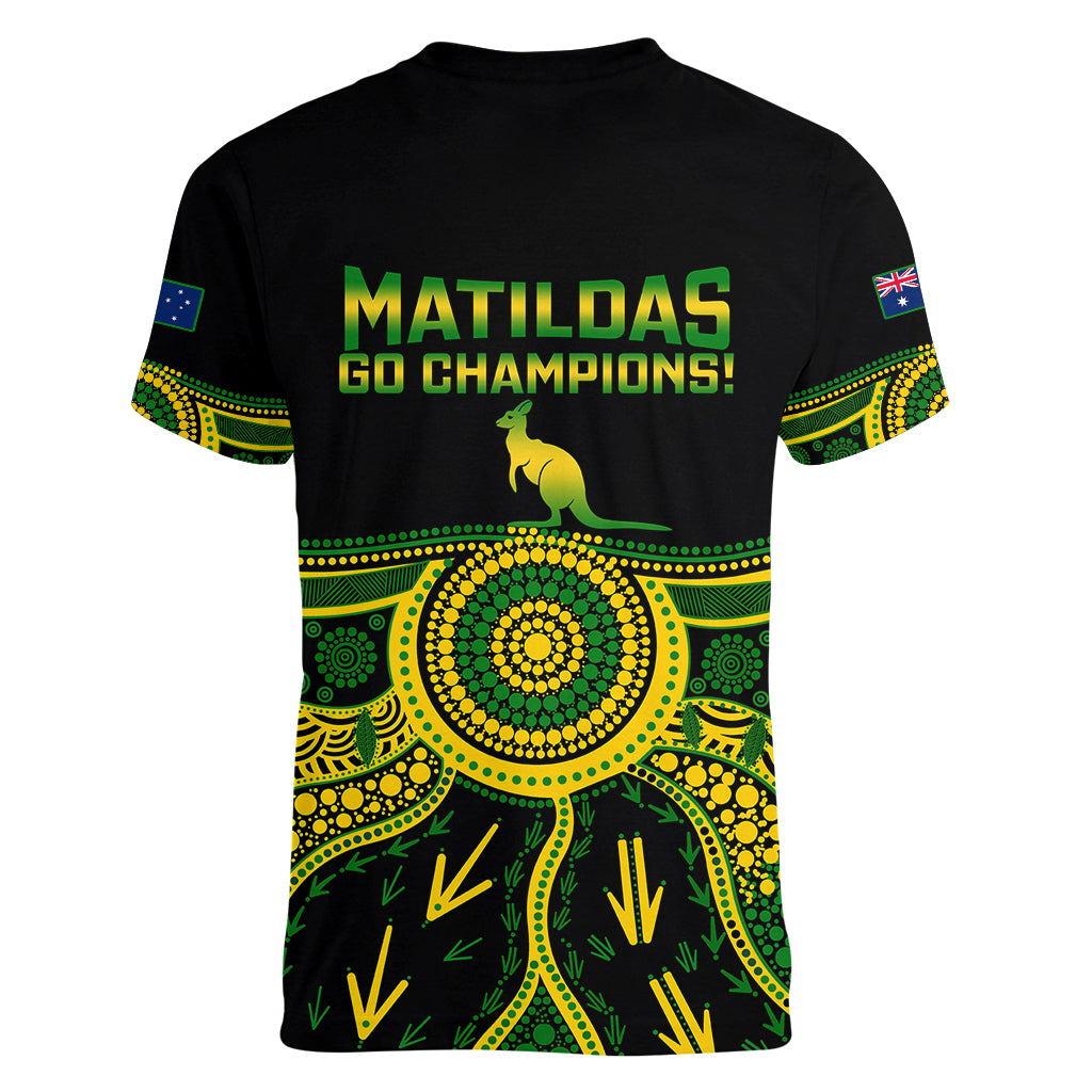 Australia Soccer Women V Neck T Shirt Aboriginal Go Matildas 2023 World Cup - Wonder Print Shop