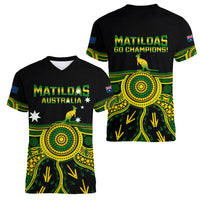 Australia Soccer Women V Neck T Shirt Aboriginal Go Matildas 2023 World Cup - Wonder Print Shop