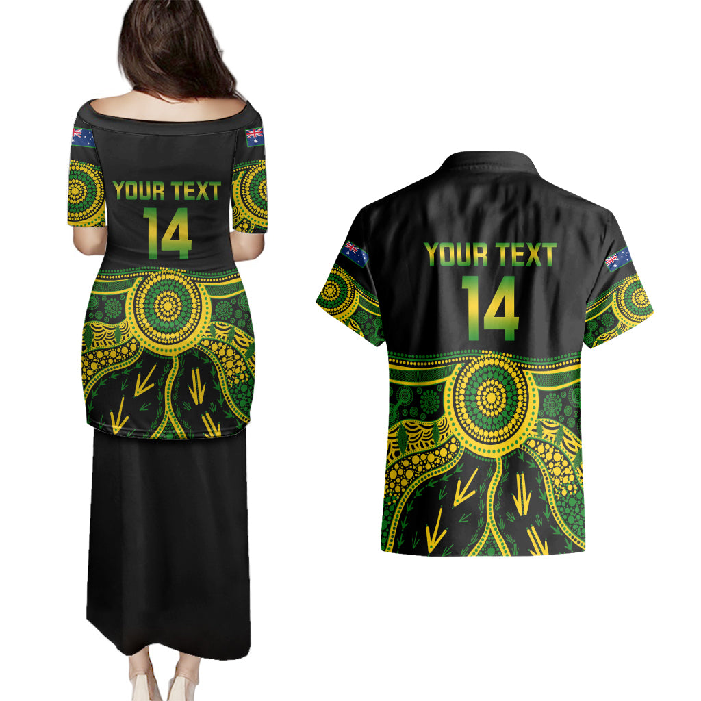 Personalised Australia Soccer Couples Matching Puletasi Dress and Hawaiian Shirt Aboriginal Go Matildas 2023 World Cup - Wonder Print Shop