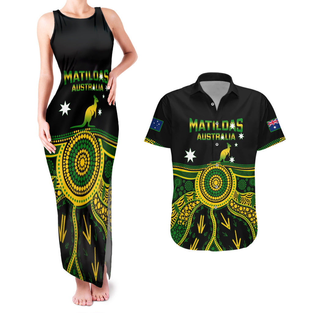 Personalised Australia Soccer Couples Matching Tank Maxi Dress and Hawaiian Shirt Aboriginal Go Matildas 2023 World Cup - Wonder Print Shop