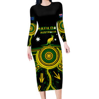 Personalised Australia Soccer Long Sleeve Bodycon Dress Aboriginal Go Matildas 2023 World Cup - Wonder Print Shop