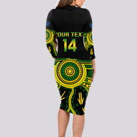 Personalised Australia Soccer Long Sleeve Bodycon Dress Aboriginal Go Matildas 2023 World Cup - Wonder Print Shop