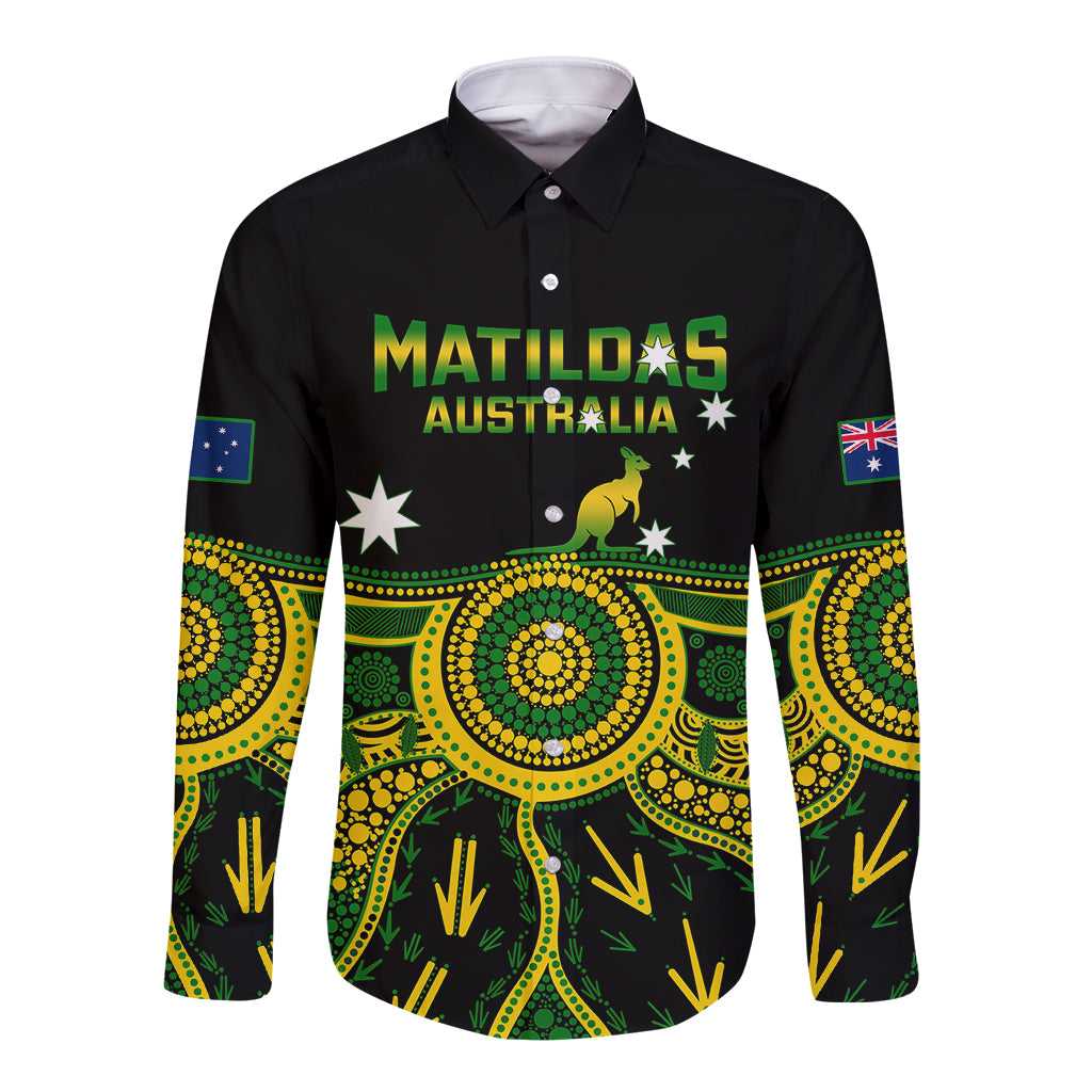 Personalised Australia Soccer Long Sleeve Button Shirt Aboriginal Go Matildas 2023 World Cup - Wonder Print Shop