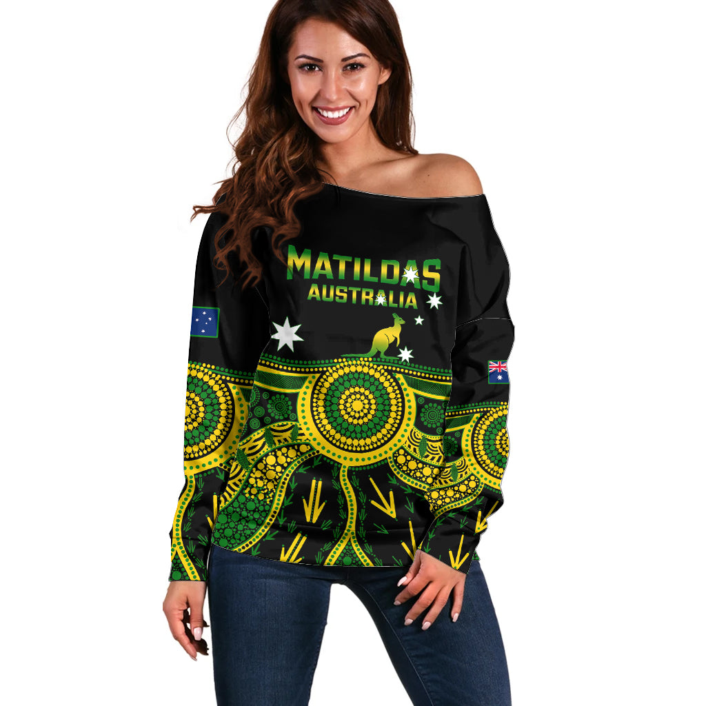 Personalised Australia Soccer Off Shoulder Sweater Aboriginal Go Matildas 2023 World Cup - Wonder Print Shop