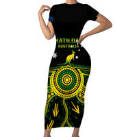 Personalised Australia Soccer Short Sleeve Bodycon Dress Aboriginal Go Matildas 2023 World Cup - Wonder Print Shop