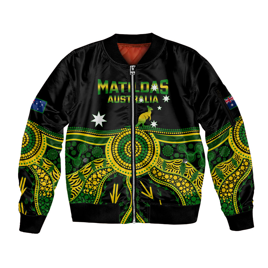 Personalised Australia Soccer Sleeve Zip Bomber Jacket Aboriginal Go Matildas 2023 World Cup - Wonder Print Shop