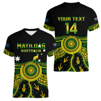 Personalised Australia Soccer Women V Neck T Shirt Aboriginal Go Matildas 2023 World Cup - Wonder Print Shop