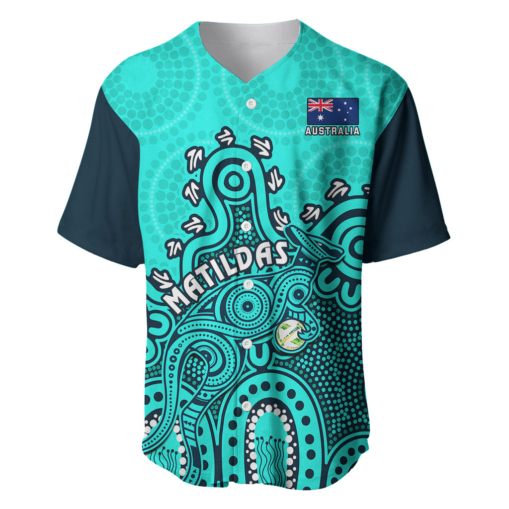 Personalised Australia Soccer Baseball Jersey Aboriginal Turquoise 2023 World Cup With Kangaroo - Wonder Print Shop