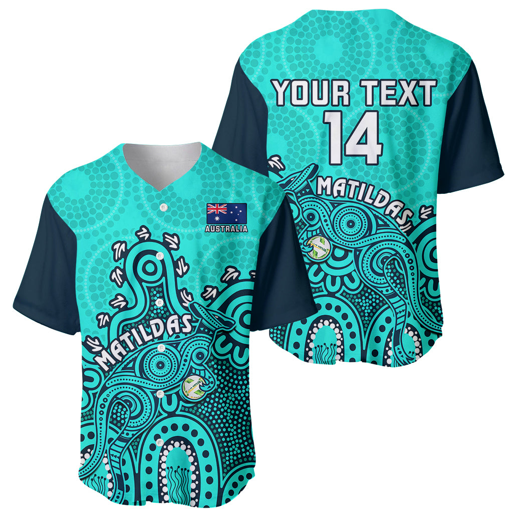 Personalised Australia Soccer Baseball Jersey Aboriginal Turquoise 2023 World Cup With Kangaroo - Wonder Print Shop