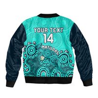 Personalised Australia Soccer Bomber Jacket Aboriginal Turquoise 2023 World Cup With Kangaroo - Wonder Print Shop