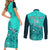 Personalised Australia Soccer Couples Matching Short Sleeve Bodycon Dress and Long Sleeve Button Shirts Aboriginal Turquoise 2023 World Cup With Kangaroo - Wonder Print Shop