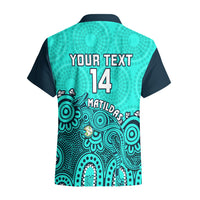 Personalised Australia Soccer Hawaiian Shirt Aboriginal Turquoise 2023 World Cup With Kangaroo - Wonder Print Shop