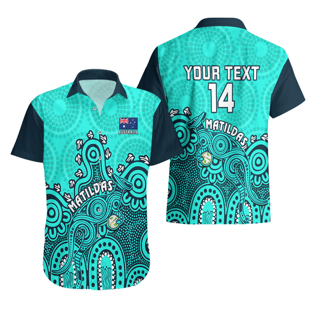Personalised Australia Soccer Hawaiian Shirt Aboriginal Turquoise 2023 World Cup With Kangaroo - Wonder Print Shop