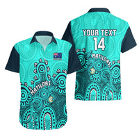 Personalised Australia Soccer Hawaiian Shirt Aboriginal Turquoise 2023 World Cup With Kangaroo - Wonder Print Shop
