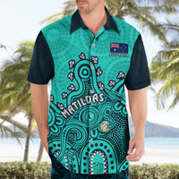 Personalised Australia Soccer Hawaiian Shirt Aboriginal Turquoise 2023 World Cup With Kangaroo - Wonder Print Shop