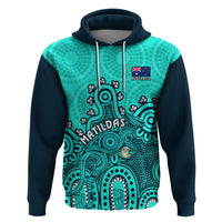 Personalised Australia Soccer Hoodie Aboriginal Turquoise 2023 World Cup With Kangaroo - Wonder Print Shop