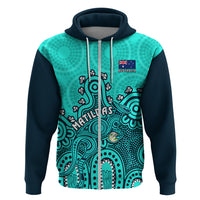 Personalised Australia Soccer Hoodie Aboriginal Turquoise 2023 World Cup With Kangaroo - Wonder Print Shop