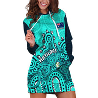 Personalised Australia Soccer Hoodie Dress Aboriginal Turquoise 2023 World Cup With Kangaroo - Wonder Print Shop