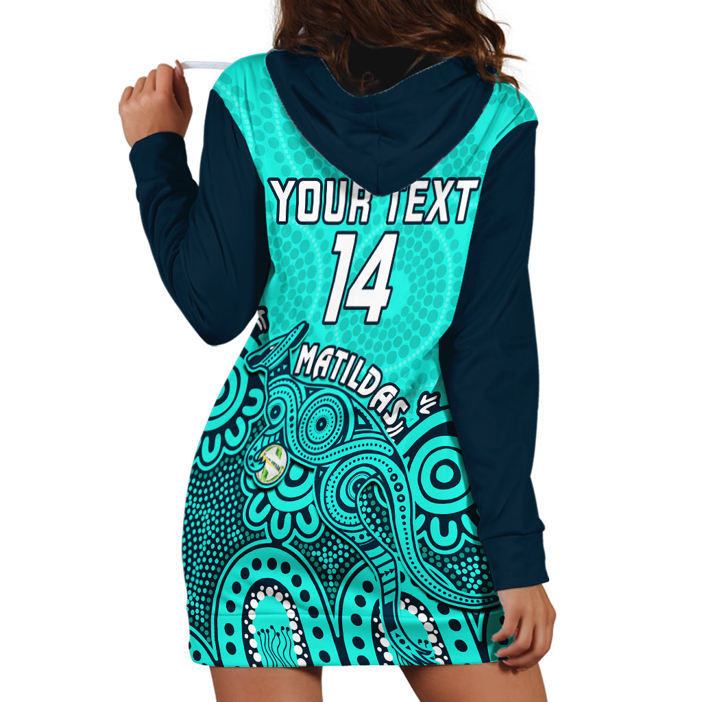 Personalised Australia Soccer Hoodie Dress Aboriginal Turquoise 2023 World Cup With Kangaroo - Wonder Print Shop