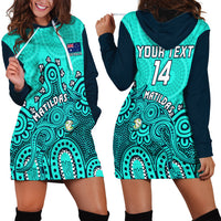 Personalised Australia Soccer Hoodie Dress Aboriginal Turquoise 2023 World Cup With Kangaroo - Wonder Print Shop