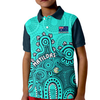 Personalised Australia Soccer Kid Polo Shirt Aboriginal Turquoise 2023 World Cup With Kangaroo - Wonder Print Shop