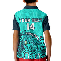 Personalised Australia Soccer Kid Polo Shirt Aboriginal Turquoise 2023 World Cup With Kangaroo - Wonder Print Shop