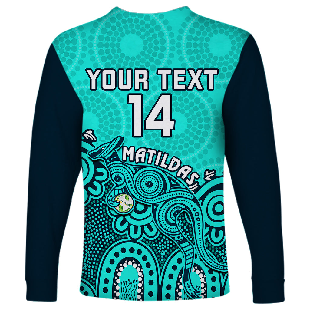 Personalised Australia Soccer Long Sleeve Shirt Aboriginal Turquoise 2023 World Cup With Kangaroo - Wonder Print Shop