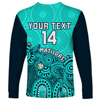 Personalised Australia Soccer Long Sleeve Shirt Aboriginal Turquoise 2023 World Cup With Kangaroo - Wonder Print Shop