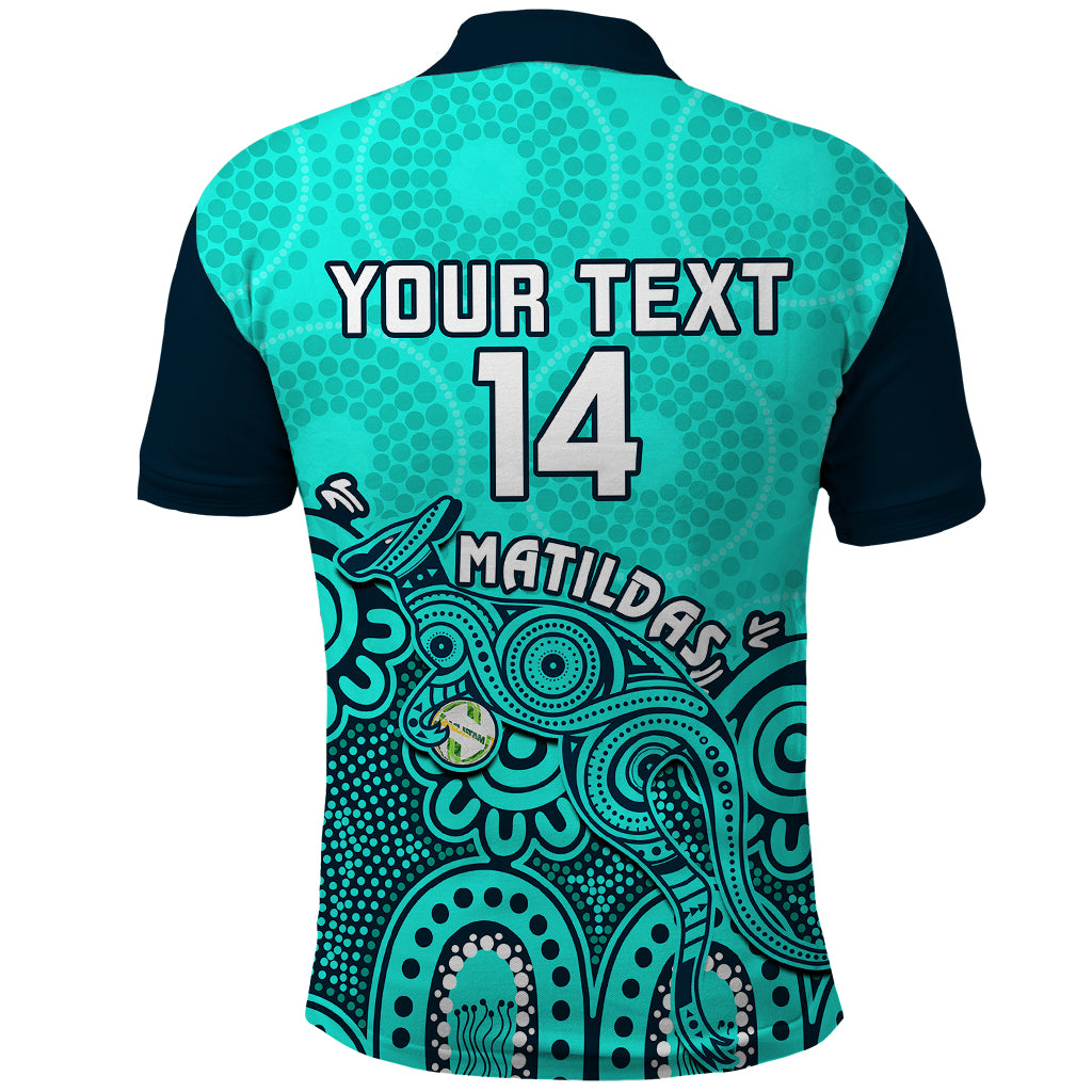 Personalised Australia Soccer Polo Shirt Aboriginal Turquoise 2023 World Cup With Kangaroo - Wonder Print Shop