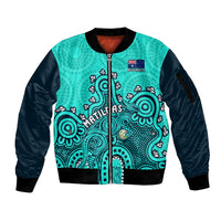 Personalised Australia Soccer Sleeve Zip Bomber Jacket Aboriginal Turquoise 2023 World Cup With Kangaroo - Wonder Print Shop