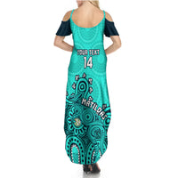 Personalised Australia Soccer Summer Maxi Dress Aboriginal Turquoise 2023 World Cup With Kangaroo - Wonder Print Shop