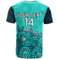 Personalised Australia Soccer T Shirt Aboriginal Turquoise 2023 World Cup With Kangaroo - Wonder Print Shop