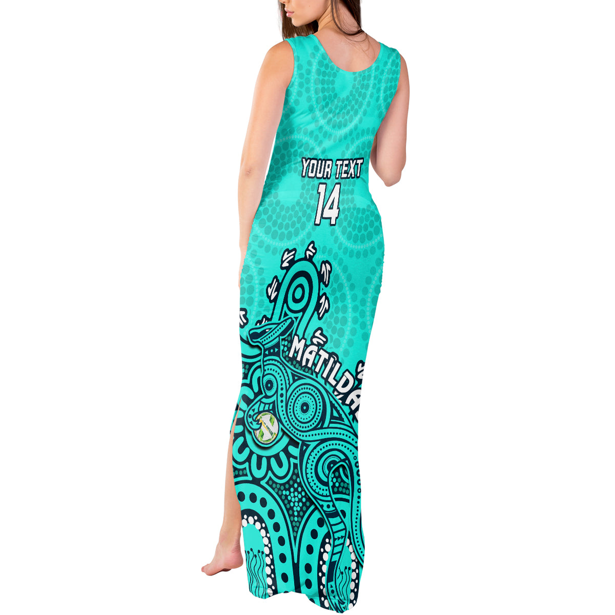 Personalised Australia Soccer Tank Maxi Dress Aboriginal Turquoise 2023 World Cup With Kangaroo - Wonder Print Shop