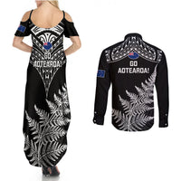 New Zealand Silver Fern Rugby Couples Matching Summer Maxi Dress and Long Sleeve Button Shirts Go All Black 2023 World Cup - Wonder Print Shop