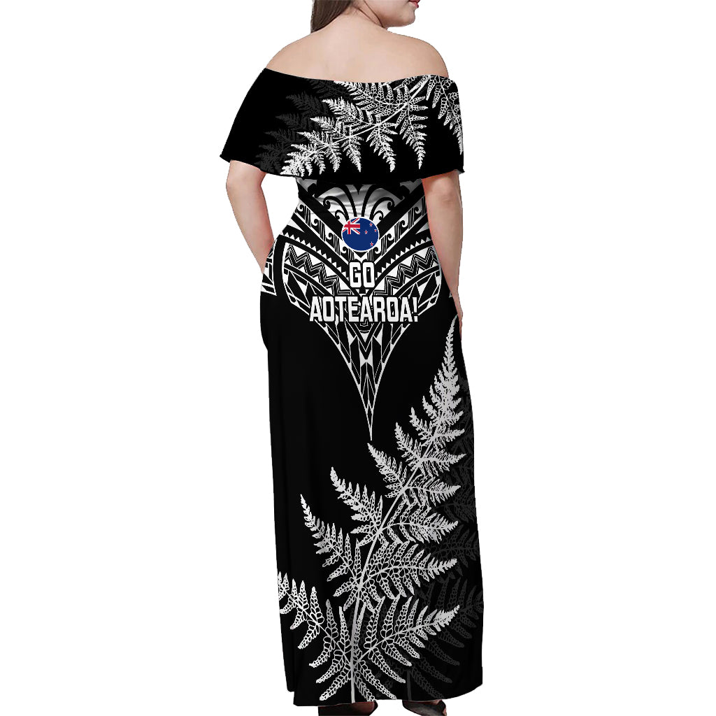 New Zealand Silver Fern Rugby Off Shoulder Maxi Dress Go All Black 2023 World Cup - Wonder Print Shop