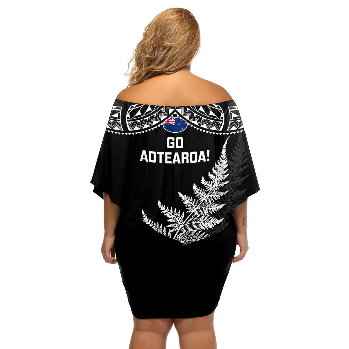 New Zealand Silver Fern Rugby Off Shoulder Short Dress Go All Black 2023 World Cup - Wonder Print Shop