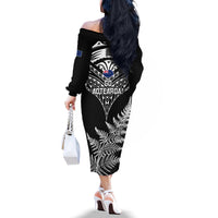 New Zealand Silver Fern Rugby Off The Shoulder Long Sleeve Dress Go All Black 2023 World Cup - Wonder Print Shop
