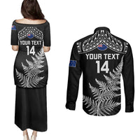 Personalised New Zealand Silver Fern Rugby Couples Matching Puletasi Dress and Long Sleeve Button Shirts Go All Black 2023 World Cup - Wonder Print Shop