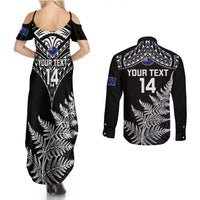 Personalised New Zealand Silver Fern Rugby Couples Matching Summer Maxi Dress and Long Sleeve Button Shirts Go All Black 2023 World Cup - Wonder Print Shop