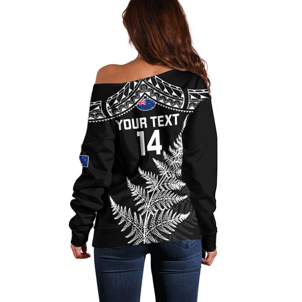 Personalised New Zealand Silver Fern Rugby Off Shoulder Sweater Go All Black 2023 World Cup - Wonder Print Shop